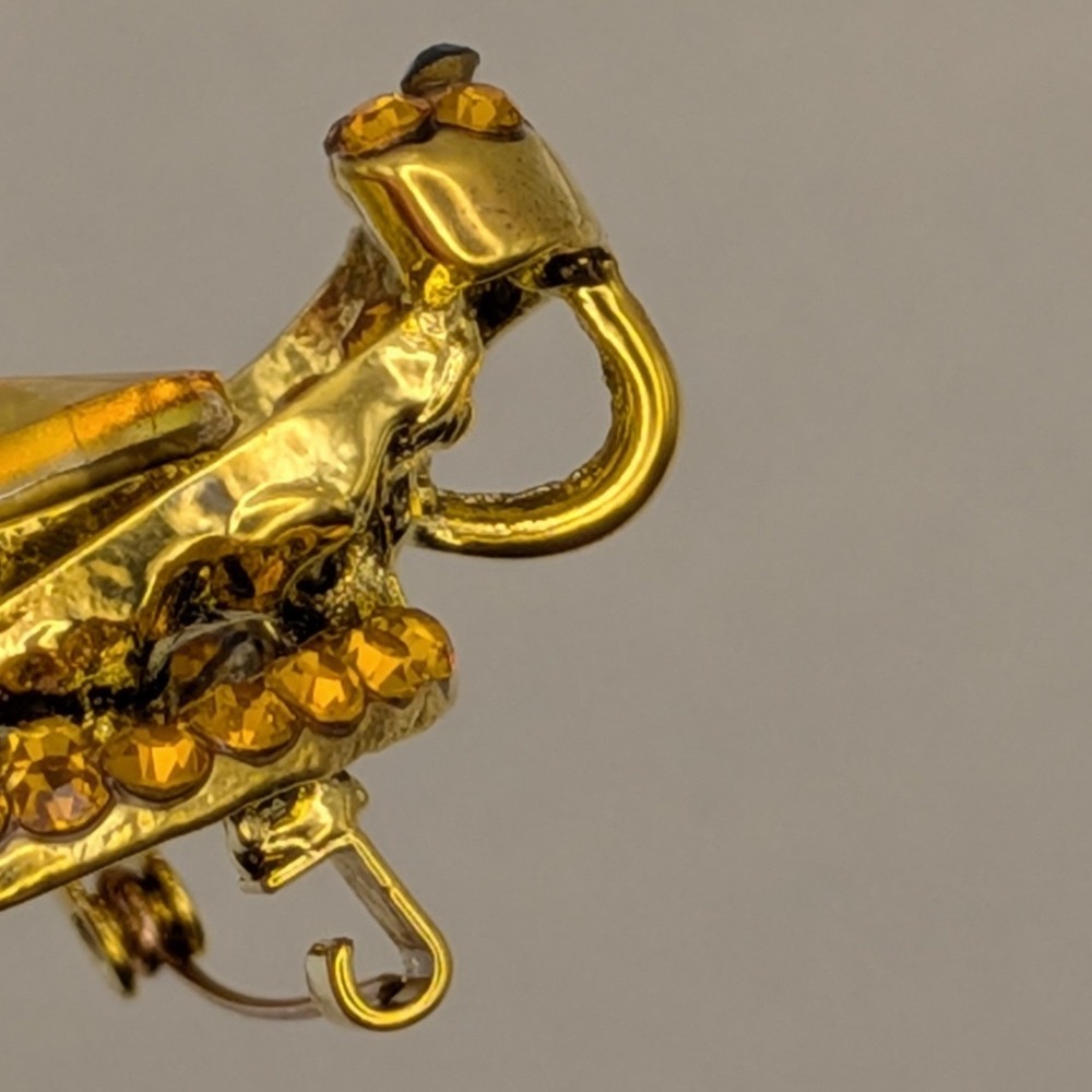 Cobra Snake Brooch Pendant Gold Tone Amber Rhinestone Statement Pin 1.75in - Picture 4 of 4